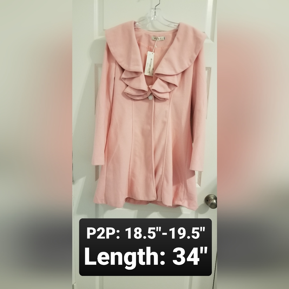 NWT QZGZ Pink Ruffle Cascade Princess Coat Asian XXL, fits like US Medium